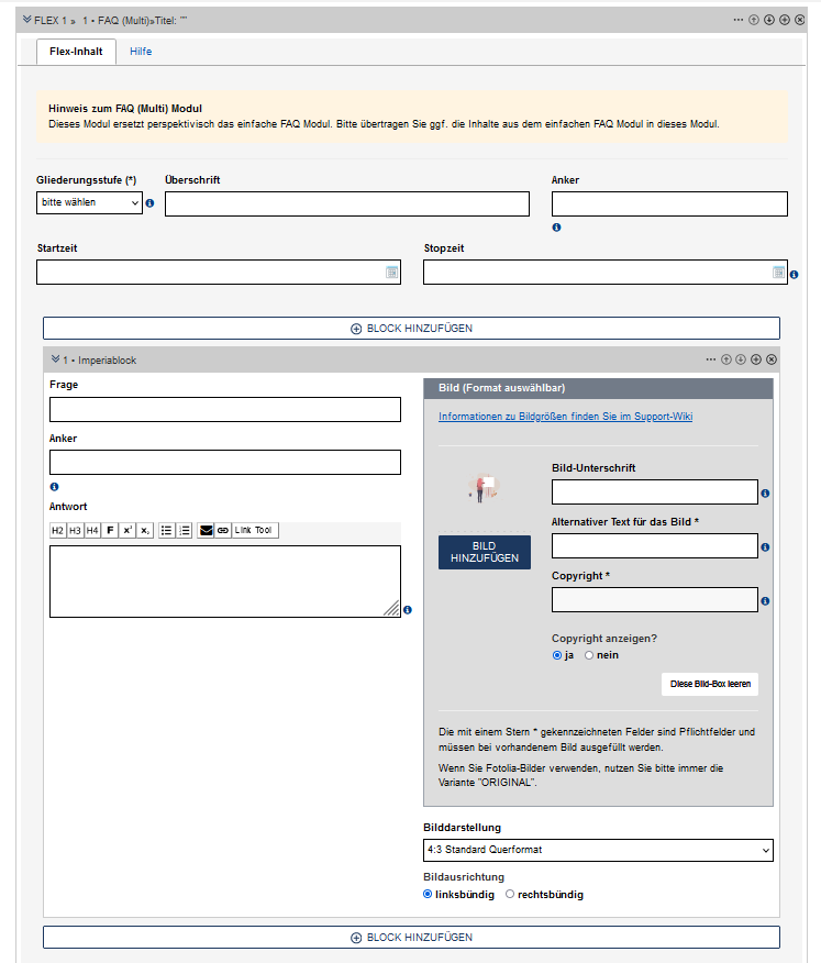 komplettes FAQ-Multi-Modul mit einem eingefügten Block