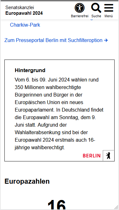 Beispiel des Text/Bild-Moduls in der mobilen Ansicht als Text-Highlight im Vertical Organisation.