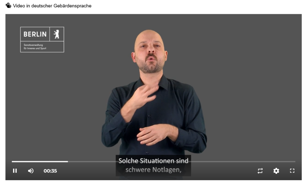 Über dem Video in Gebärdensprache ist das Icon für DGS und der Text "Video in deutscher Gebärdensprache" zu sehen.