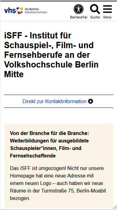 Beispiel der mobilen Ansicht des "Wichtige Meldung"-Moduls im Vertical Shop. Bei der "Wichtigen Meldung" wird ein Text durch einen gelben Hintergrund hervorgehoben. Vor dem Text wird eine Überschrift angezeigt, die ebenfalls gelb hinterlegt ist. Der gelbe Hintergrund bildet eine Box um die optionale Überschrift und den Text. Das Modul wird im Beispiel direkt am Anfang der Seite nach der Seitenüberschrift und dem Link zu den Kontaktinformationen angezeigt.