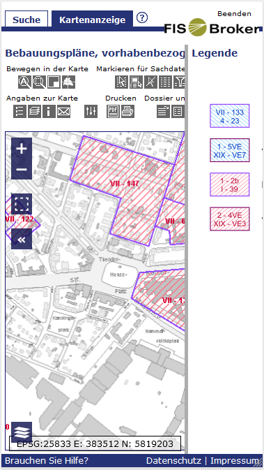 Beispiel der mobilen Ansicht von Bebauungsplänen im FIS-Broker