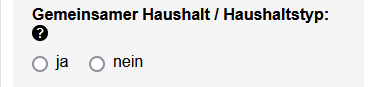 Nach dem Titel des Formularfelds wird ein Doppelpunkt angezeigt und ein Fragezeichen-Symbol. In der nächsten Zeile folgen die Optionen, die eine runde, klickbare Auswahloption vorangestellt haben.