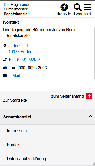 Beispiel der Metanavi - Senatskanzlei - Mobile Ansicht