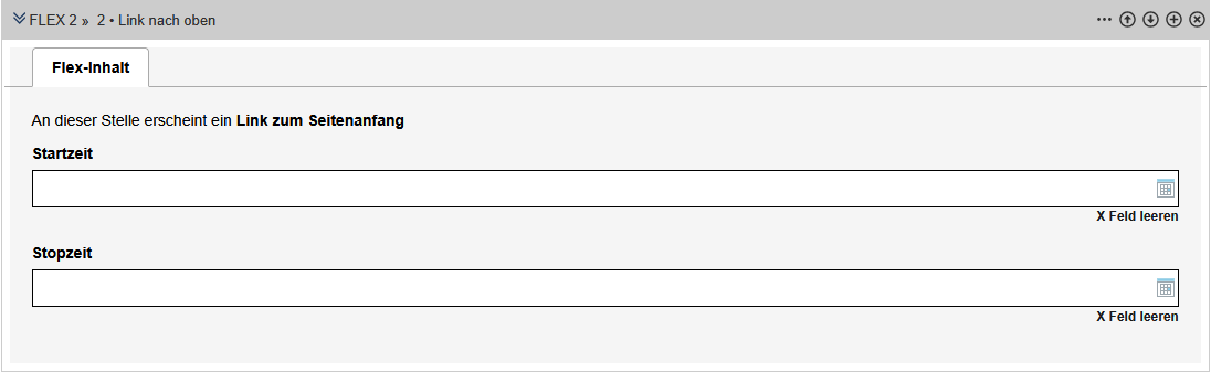 Formular für den Link nach oben mit der Zeitsteuerung