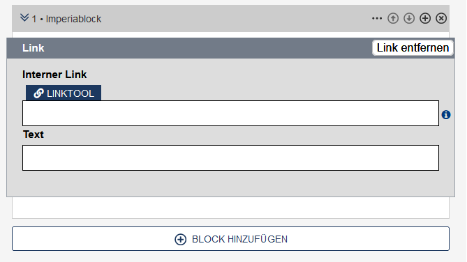 Formular für einen Block, um einen Link mit Titel und URL in die Linkliste hinzuzufügen.