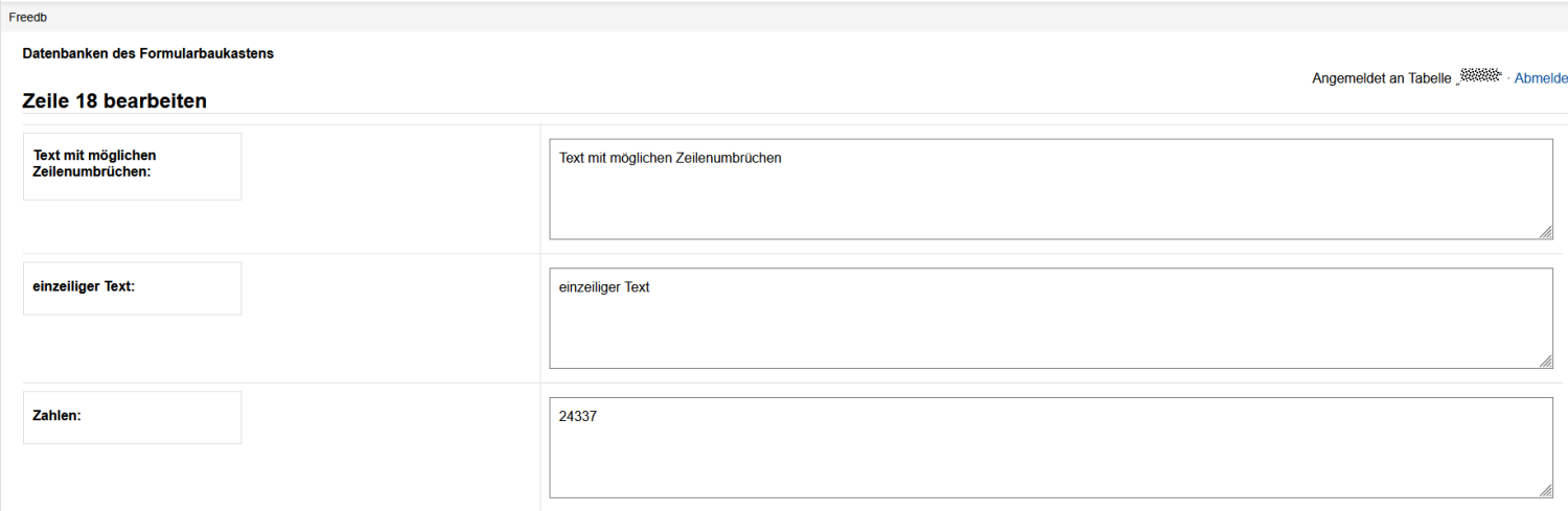 FreeDB: Editier-Ansicht für einen einzelnen Datensatz