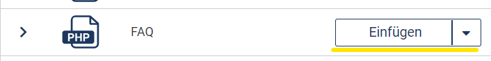 Ausschnitt aus dem Dokumenten-Browser mit dem Titel der Seite und rechts daneben der Button "Einfügen" (gelb unterstrichen)