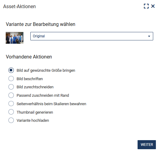 Zu sehen sind die im Text genannten Auswahloptionen