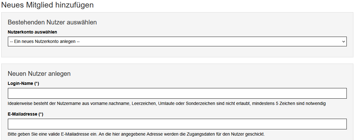 Eingabemaske neues Mitglied anlegen