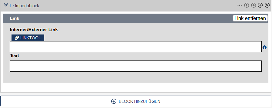 Link Cloud - Link hinzufügen im Block: ein Feld für den Linktitel und ein Feld für die URL des Links.