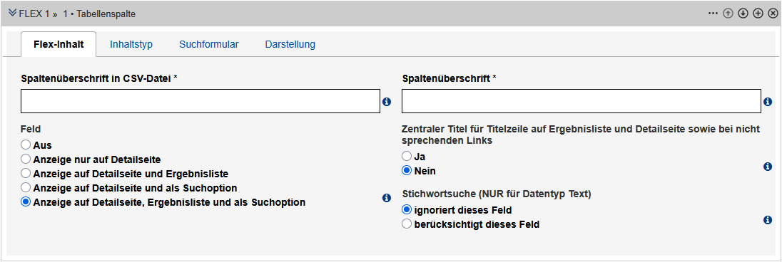 Formular zur Bearbeitung der Spalte, diesmal für die Anzeige an mehreren Stellen. Die Felder sind im Text erklärt.