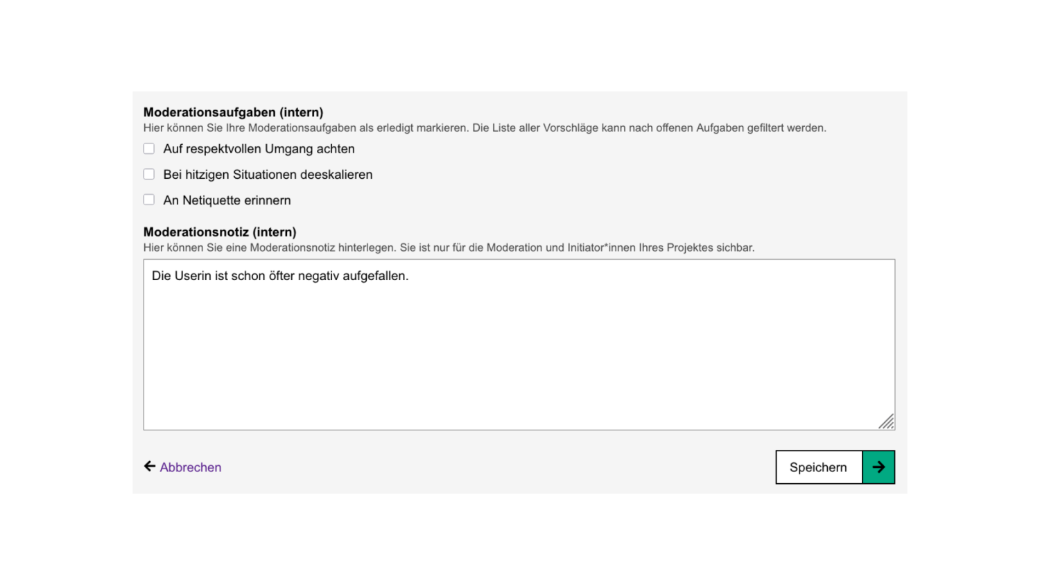 Notizfunktion und Moderationsaufgaben