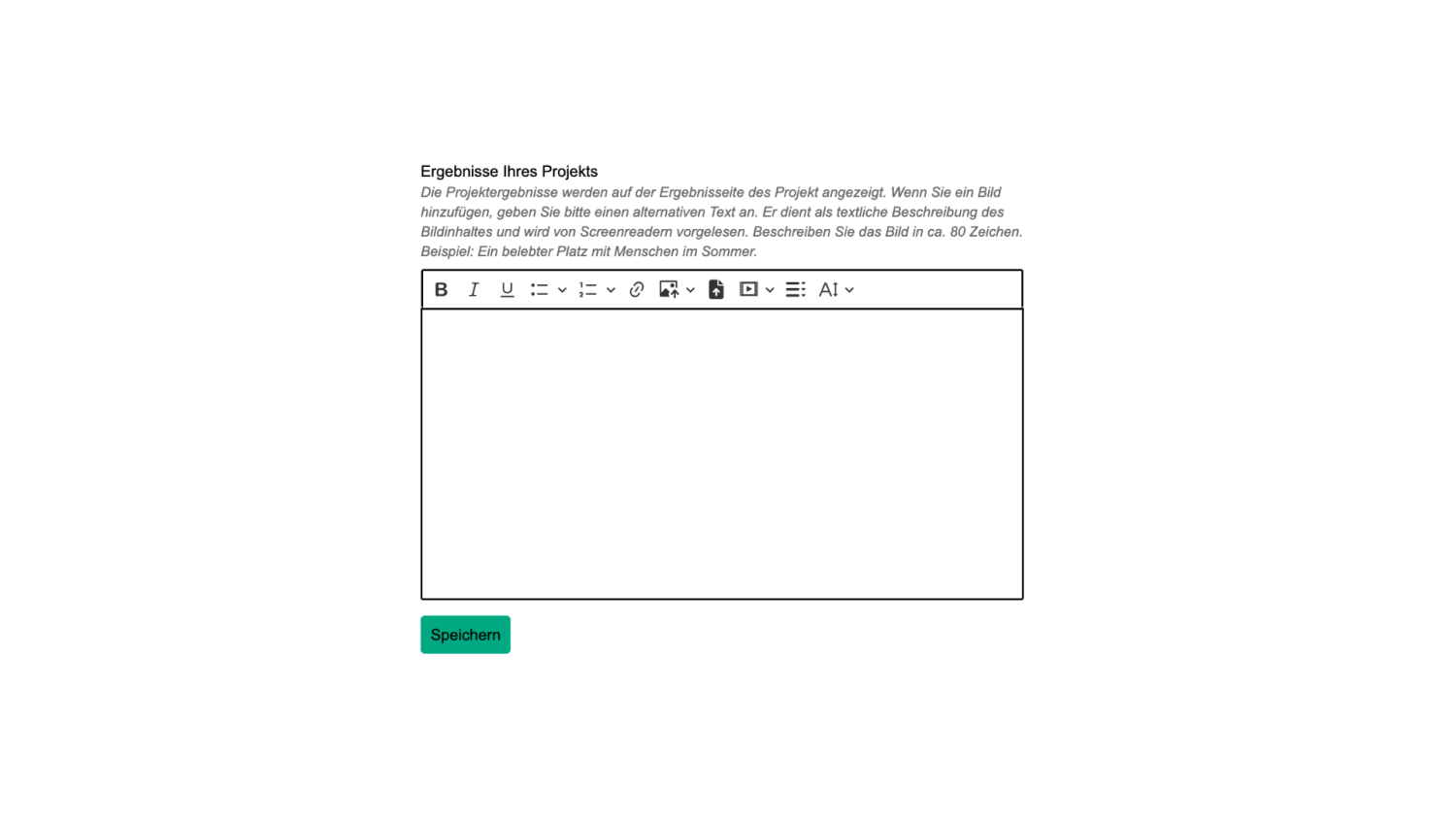 Ansicht der Projekt Ergebnisse