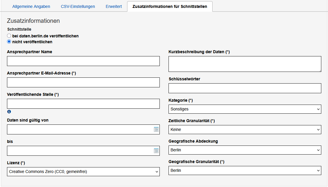 Reiter "Zusatzinformationen für Schnittstellen" in der SimpleSearch mit den im Text und auf der Seite im OpenData Portal beschriebenen Feldern.