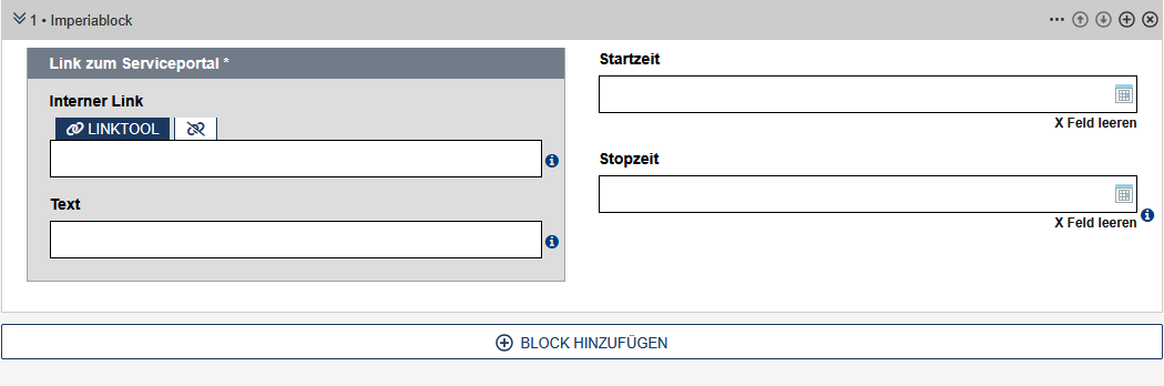 Formular für einen der 7 frei nutzbaren Blöcke im Crossvertical Include, die Felder sind im Text beschrieben.