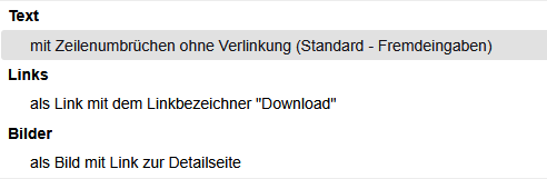 Drop-Down-Feld der Darstellungsoptionen für Text, Links und Bilder