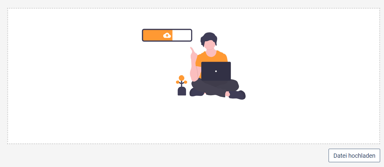 Asset hochladen: Schaltfläche mit Button "Datei hochladen" unten rechts