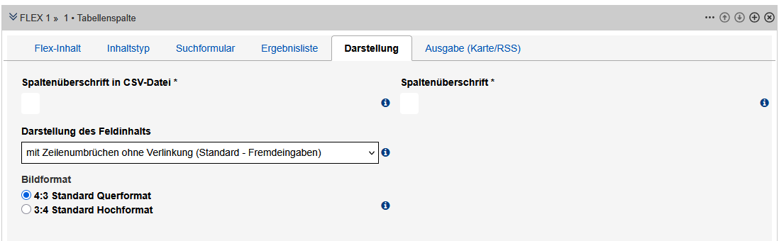 Bearbeitungsansicht des Reiters "Darstellung" des Tabellenspalten-Moduls mit den im Text beschriebenen Feldern.