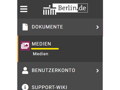 In der Hauptnavigation ist der Navigationspunkt "Medien" hervorgehoben.