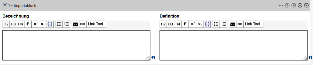 Formular für eine Zeile des Flex-Moduls "Zweispaltige Liste". Die Felder sind im Text beschrieben.