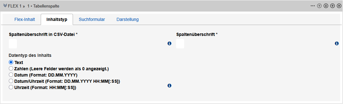 Formular zum Festlegen des Inhaltstyps. Die Felder sind im Text erklärt.