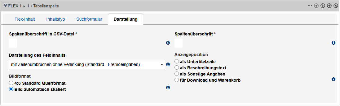 Formular zur Einstellung, wie die Spalte dargestellt werden soll. Die Felder sind im Text erklärt.