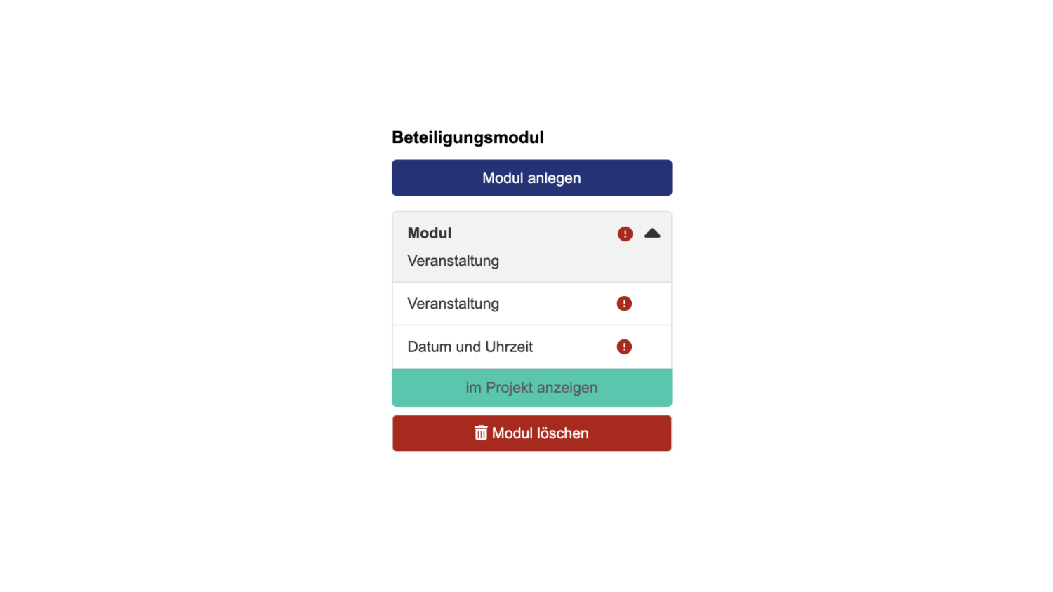 Ansicht der Modulspezifischen Informationen