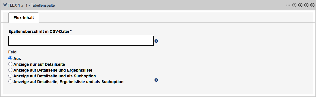 Formular zur Einrichtung der Tabellenspalte - Erstansicht ohne Daten, Felder sind im Text erklärt.