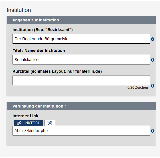 Angaben zur Institution, Felder werden im Text erklärt