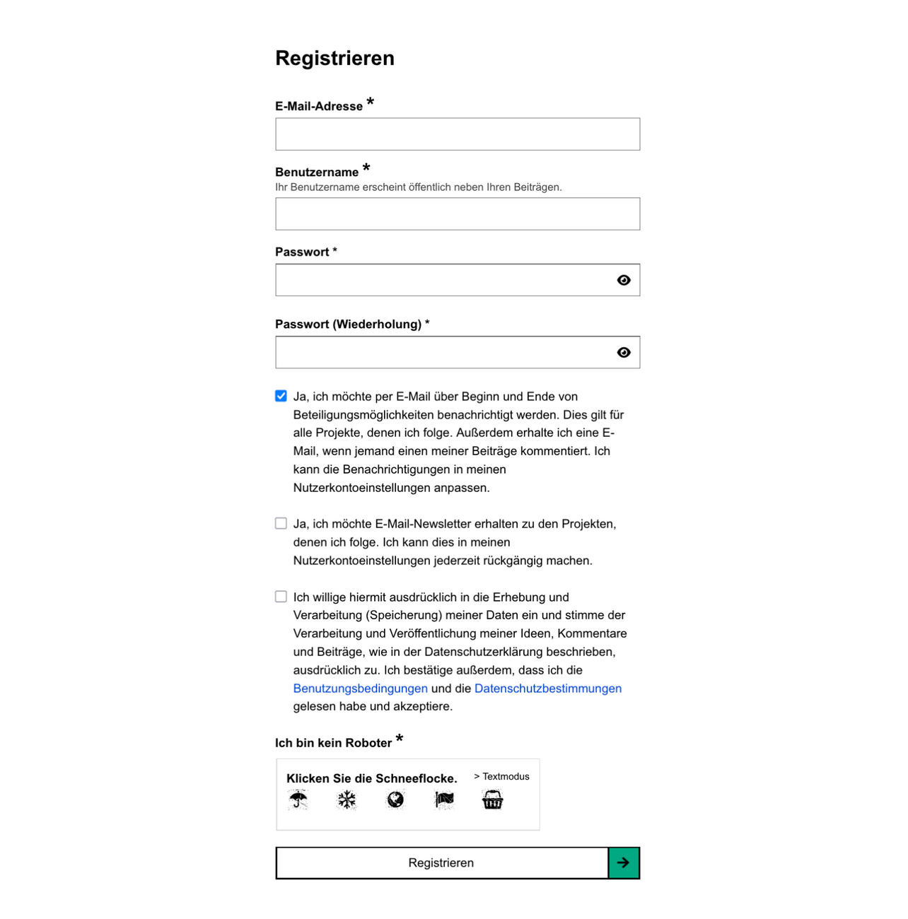 Registrierungsformular