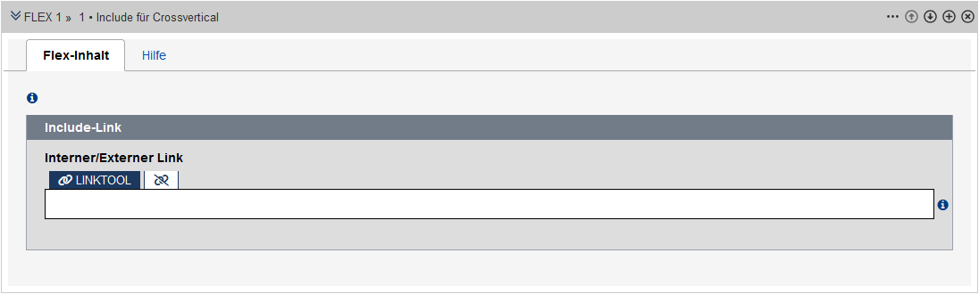 Formular zum Einbinden des Crossverticals, ein Eingabefeld darüber der Button für das Linktool