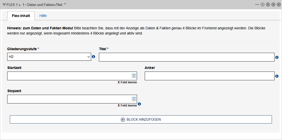 Ansicht der allgemeinen Angaben im Edit von "Daten und Fakten" - Felder werden im Text erklärt
