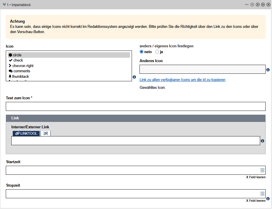 Karussell: Block-Erstellung - Formularfelder im Text erklärt