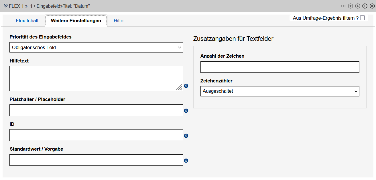 Weitere Einstellungen zum Eingabefeld