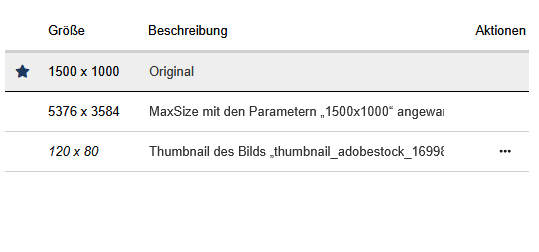 Liste der Varianten mit einer Markierung für die Standardvariante. Weitere Informationen im Text.