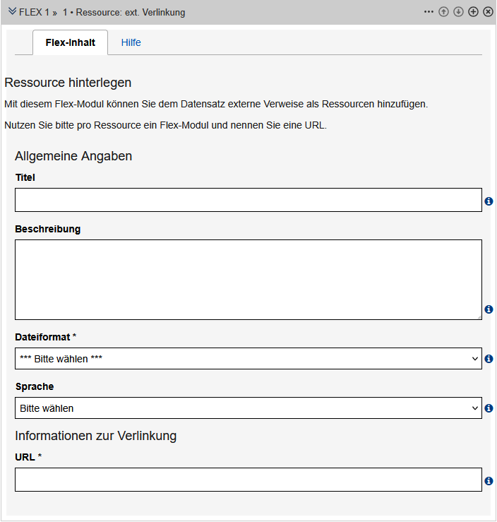 Nach einem kurzen Einleitungstext für Redakteur*innen folgen die im Text beschriebenen Felder zum Flex-Modul