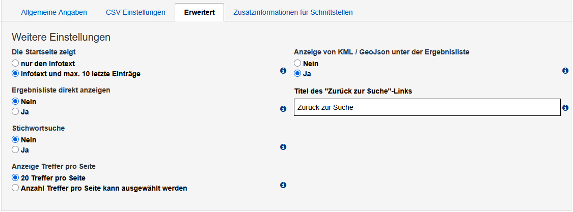Bearbeitungsansicht des Reiters "Erweitert" mit den im Text beschriebenen Feldern.