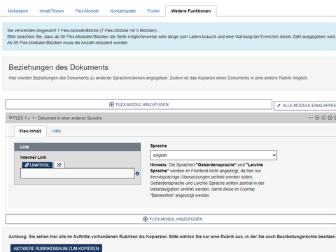 Bildvergrößerung: Reiter "Weitere Funktionen", Modul "Dokument in einer anderen Sprache"