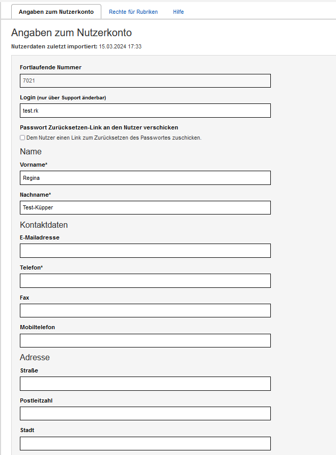 Formular für die Daten eines Nutzer*innenkontos