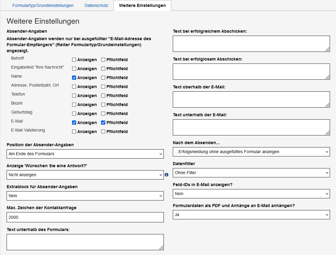 Formulartyp E-Mail Versand 2