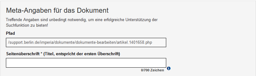 Felder für den Pfad und für die Seitenüberschrift, Pfad ist nicht änderbar