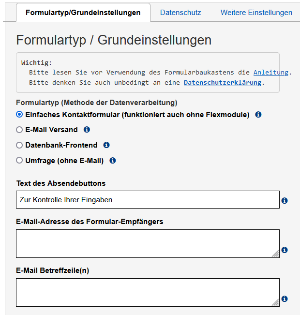 Formular zur Erstellung eines einfachen Kontaktformulars.