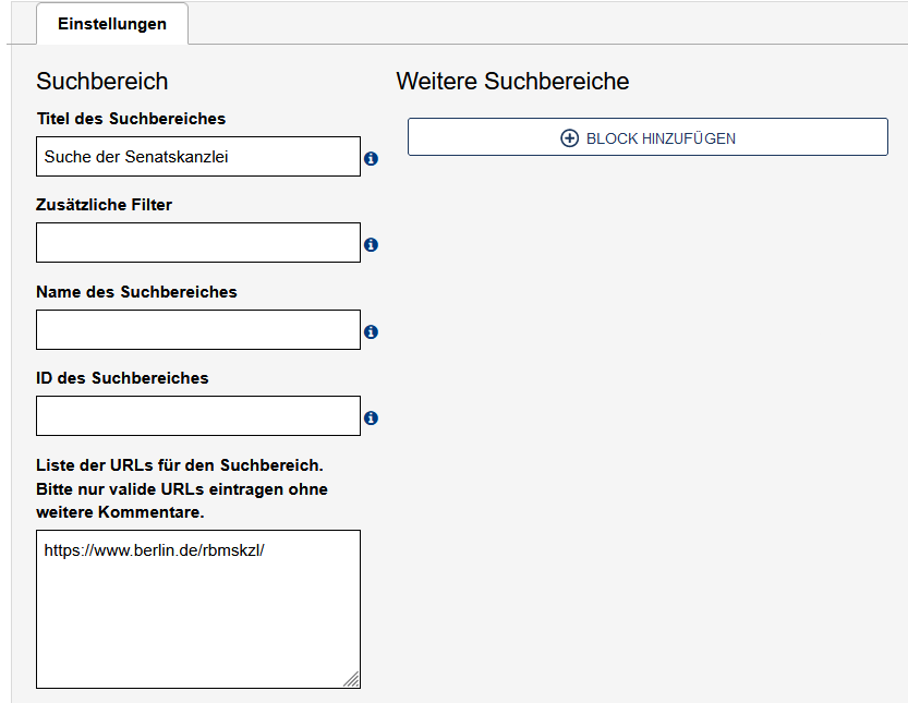 Zentrale Suche - Edit - Einstellungen