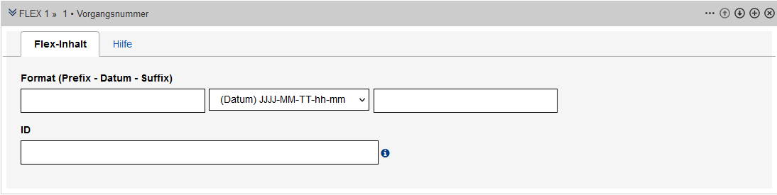 Formular zum Anlegen einer "Vorgangsnummer"