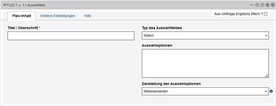 FormFormular für das "Auswahlfeld" im Edit - Felder sind im Text beschrieben.