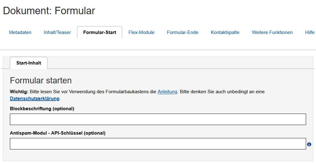 Formular im Edit - Start