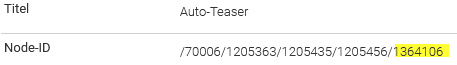 Auszug aus der Seitenansicht "Information" zum Dokument mit Seitentitel und Node-ID, letztere besteht aus vielen Zahlen mit ein paar Schrägstrichen dazwischen.