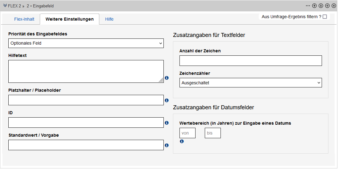 Formular im Edit - Weitere Einstellungen für Eingabefeld, Beschreibung im Text