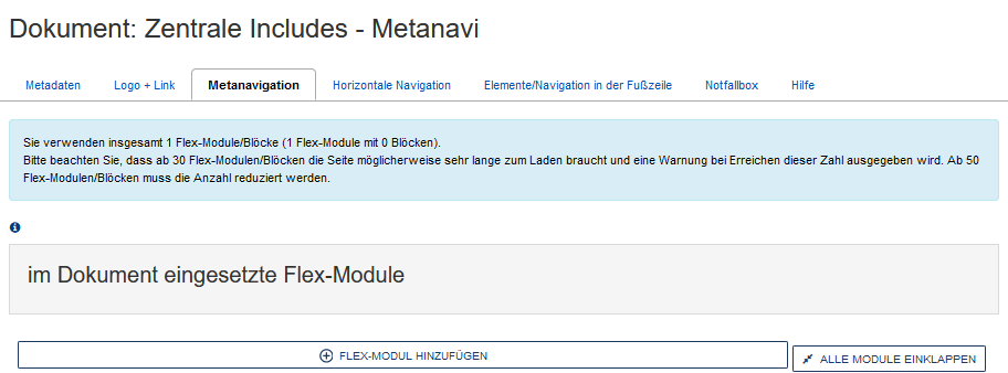 Der Reiter ist leer, man kann aber Flex-Module hinzufügen.