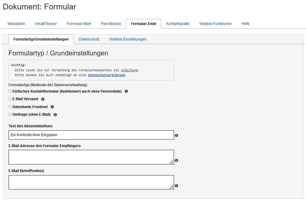 Formular für die Formular-Operationen